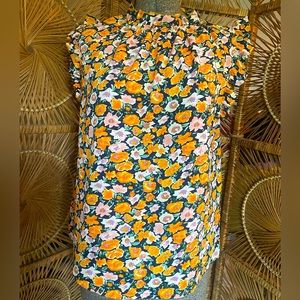 Miss Sparkling Floral Lightweight Tank with Ruffle Sleeves Sz L